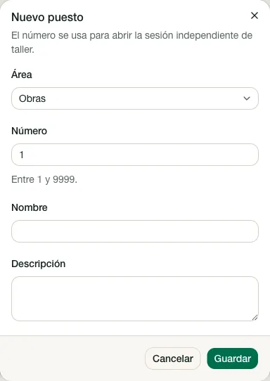 Formulario para crear un puesto.
