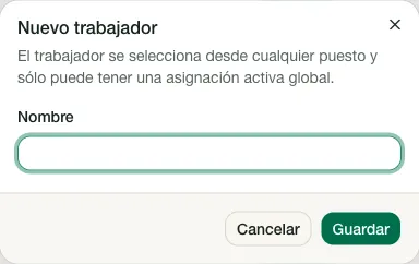 Formulario para registrar un trabajador.
