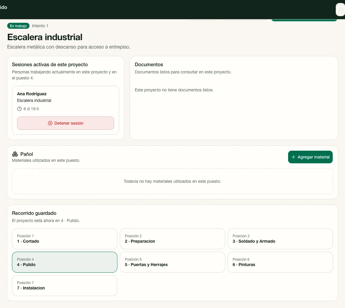 Detalle operativo del proyecto desde un puesto.
